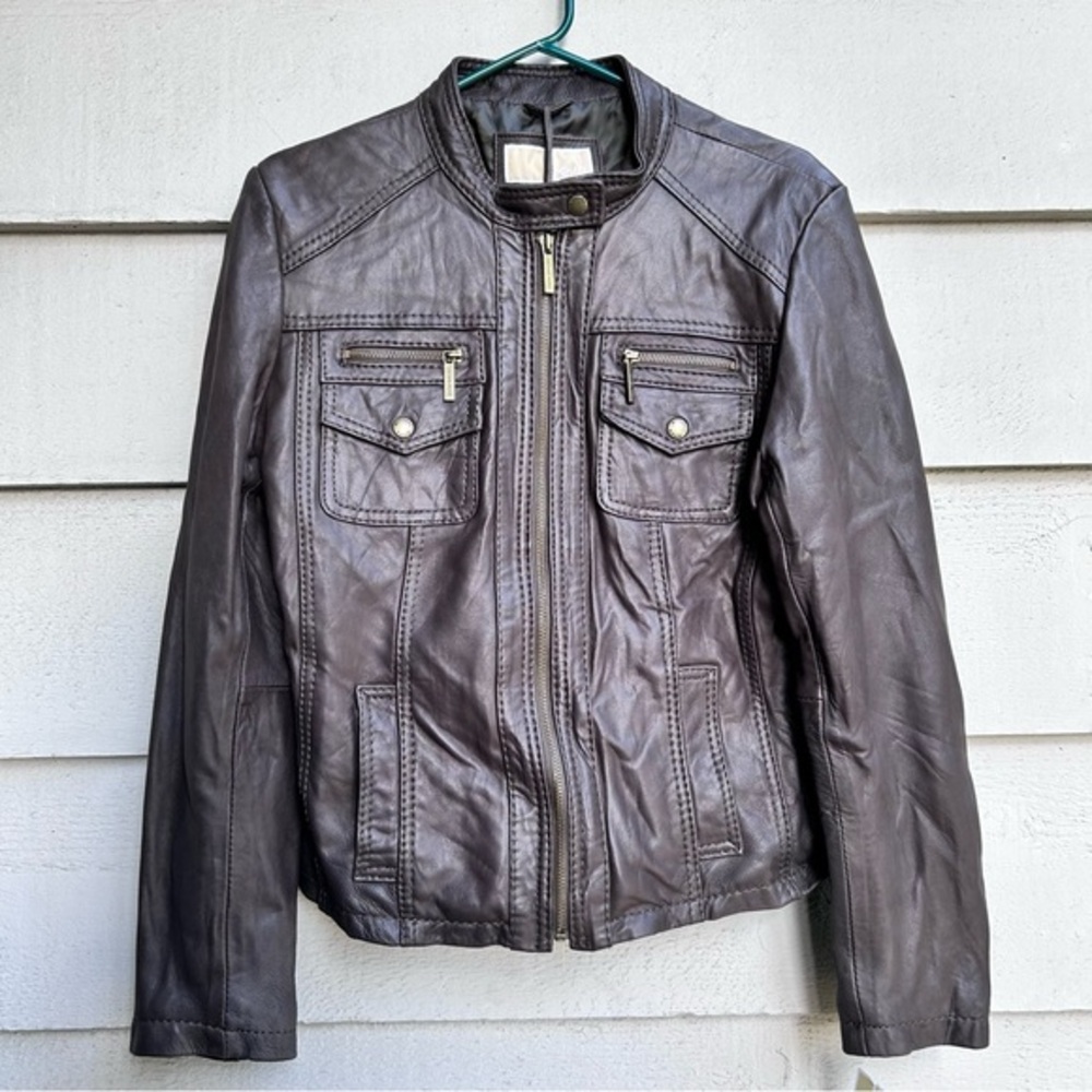 NWT Michael Kors Genuine Leather Jacket Moto Racer Brown Olive Women's Sz Large
